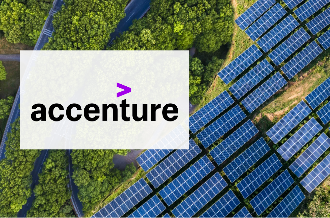 Accenture logo on a background of solar panel farm