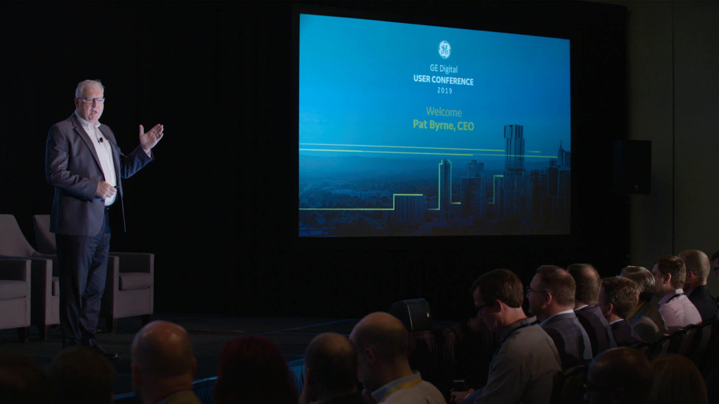 Pat Byrne, GE Digital CEO, addresses 2019 User Conference attendees