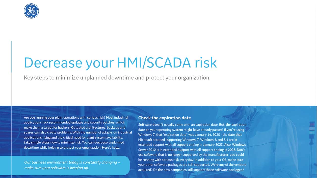 Decrease your HMI/SCADA Risk | GE Digital white paper