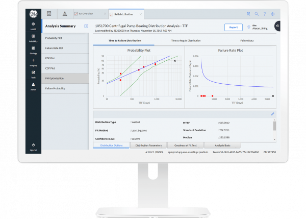 APM Reliability software from GE Digital, screenshot for reliability analysis and predictive analytics
