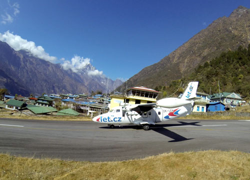  /><em>One of Goma Air’s new L-410s speeding down Lukla’s runway.</em></p>
