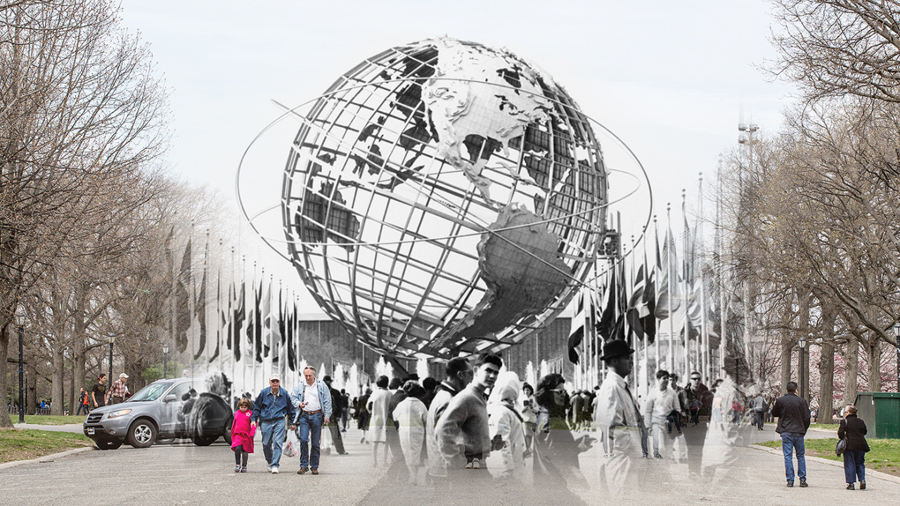 The 12-story high Unisphere still stands today.