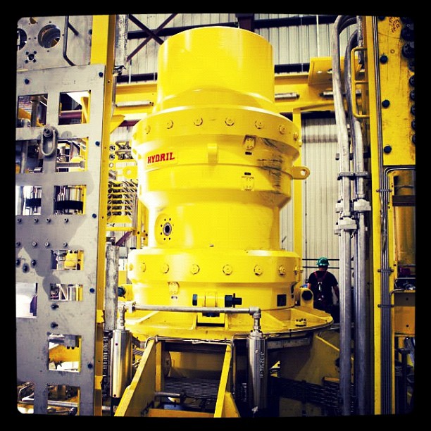 A unit from the lower stack of a blowout preventer being assembled at #GE Oil & Gas in Houston, TX. #manufacturing #technology (Taken with instagram)