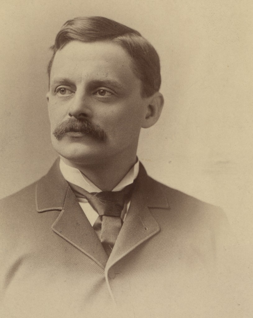 Albumen photograph print of inventor and electrical prioneer Elihu Thomson. Thomson's early work with dynamos, arc lamps, and alternating-current power made him one of the top inventors of the late 19th century. His Thomson-Houston company merged with the Edison General Electric Company in 1892 to form General Electric.
