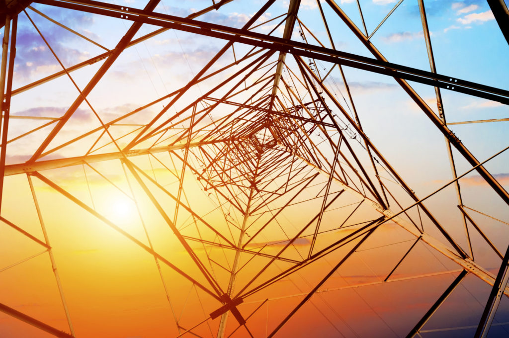 high voltage post.High-voltage tower sky background