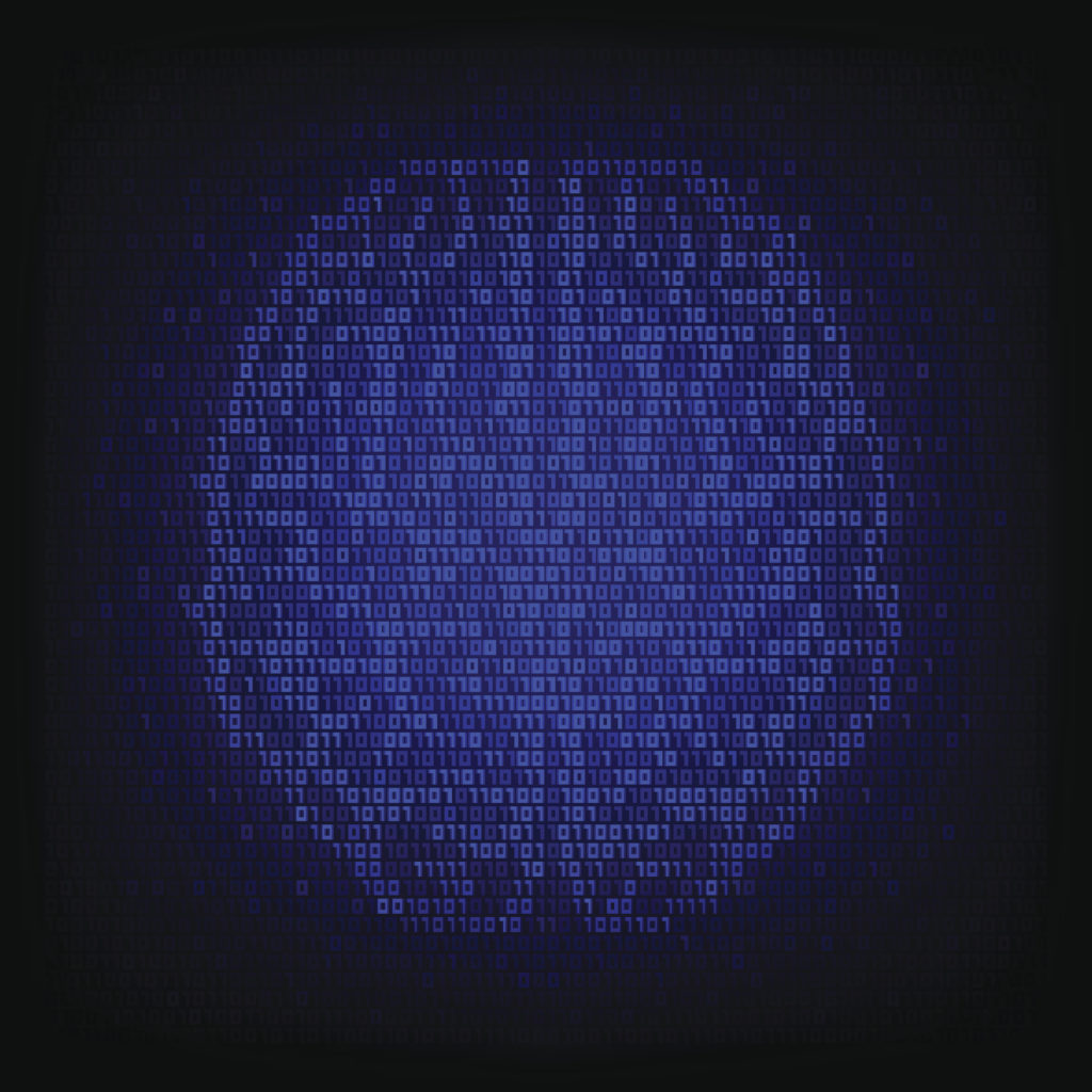 Artificial intelligence concept. Binary code brain icon on the digital high tech style vector background.