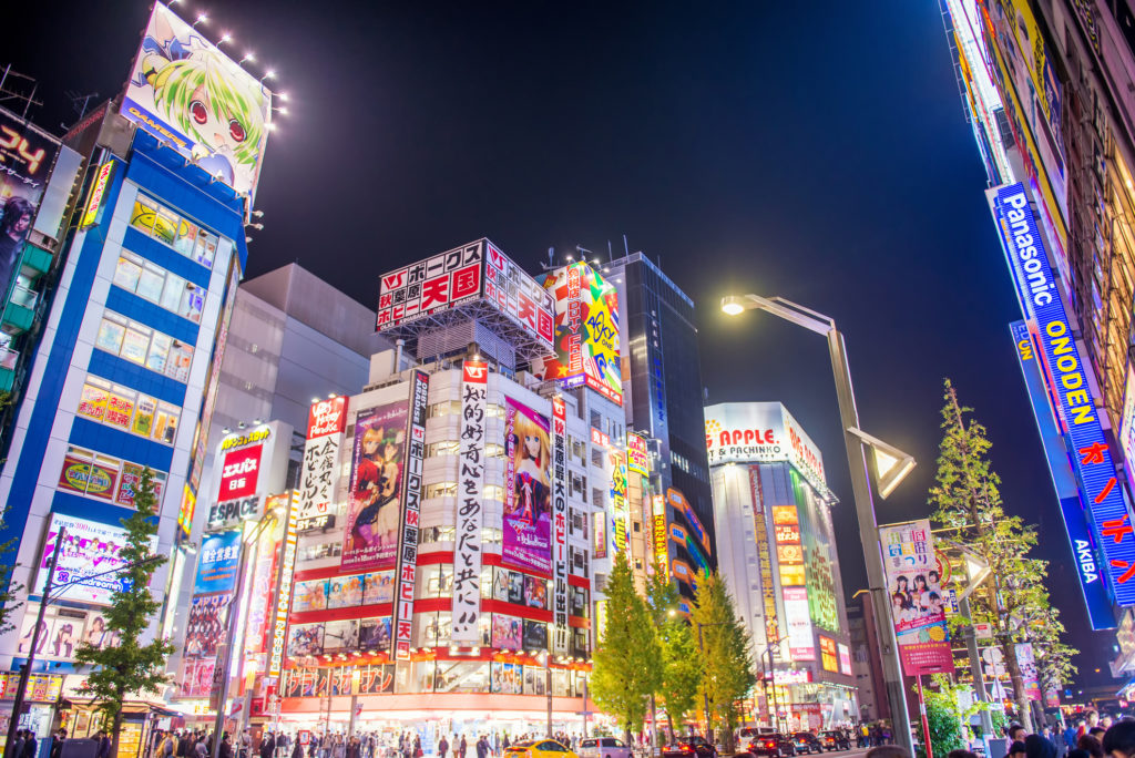 TOKYO - November 29 : Akihabara district November 29 , 2014in Tokyo, JP. The district is a major shopping area for electronic, computer, anime, games and otaku goods.