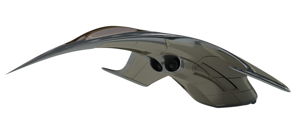 3D Rendering of a futuristic jet airplane, for science fiction or military aircraft themes, with the clipping path included in the file.