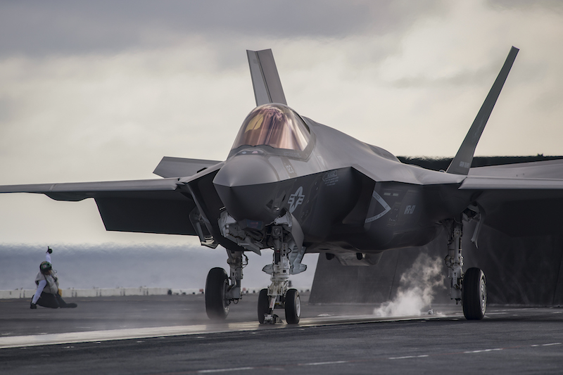 Taking off from the USS George Washington. Credit: Lockheed Martin. Top: Near Luke Air Force Base, Arizona. Credit: Darin Russell/ Lockheed Martin. 