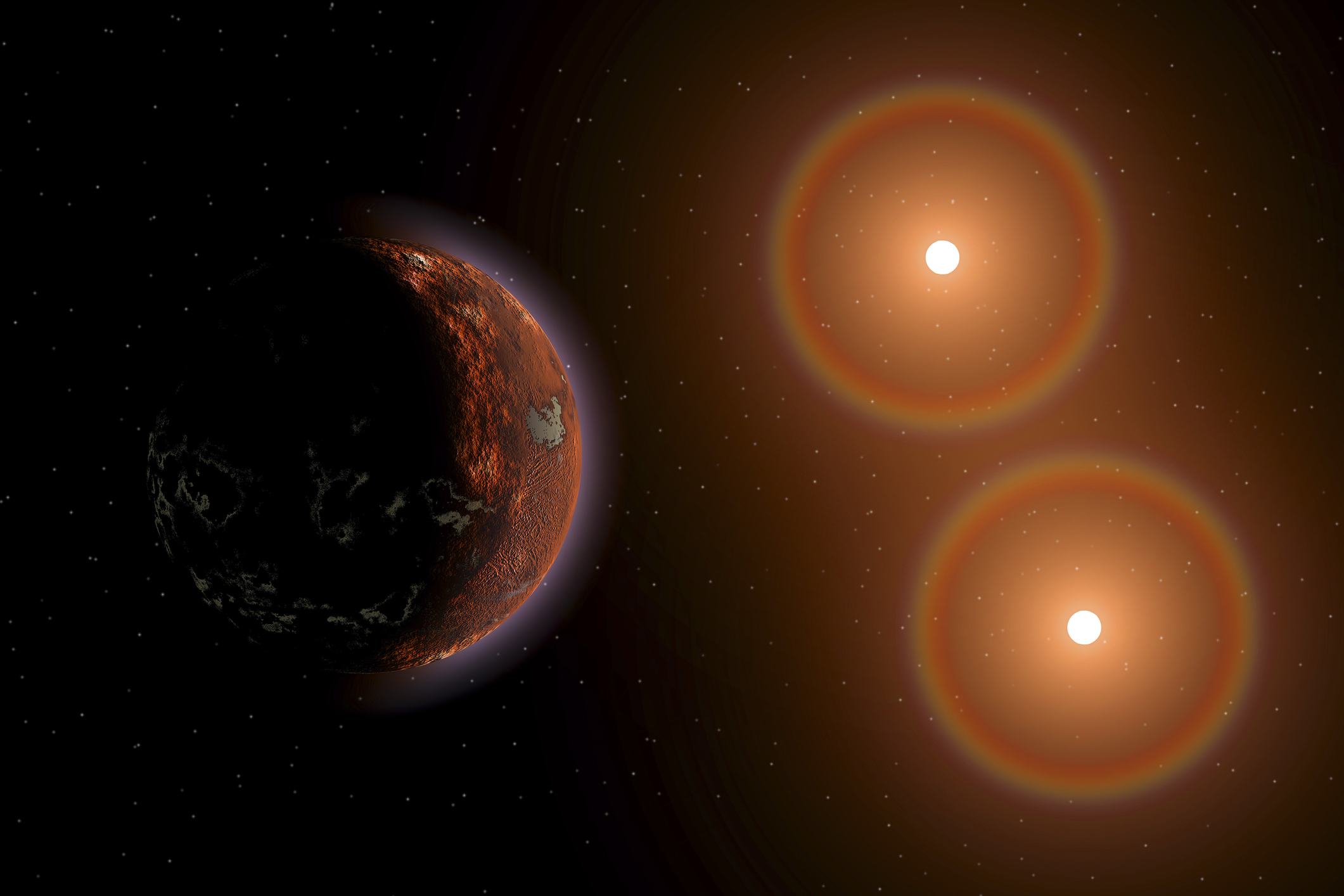 Proxima Centauri exoplanet orbiting the red dwarf star Alpha Centauri C. - stock illustration