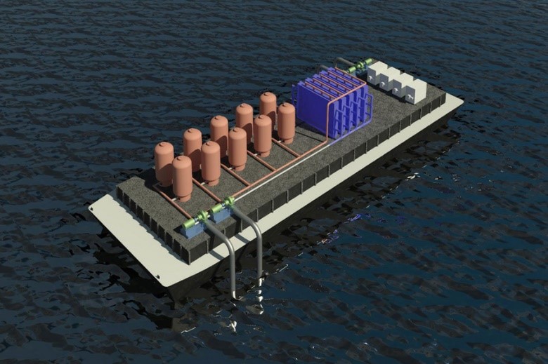 Researchers have found an effective new method for removing carbon dioxide from the ocean. It could be implemented by ships that would process seawater as they travel, or at offshore drilling platforms or aquaculture fish farms. Credit: MIT.Â 