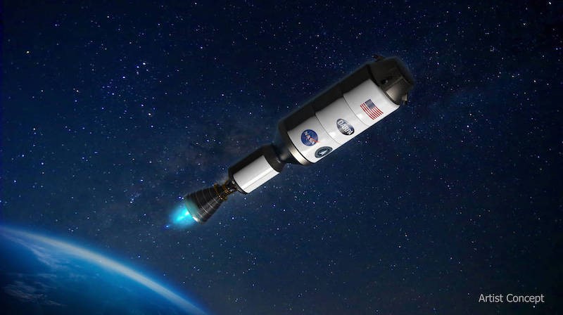 Chương trình Tên lửa Trình diễn dành cho Các nhiệm vụ linh hoạt tại Không gian nằm giữa Trái đất và Mặt trăng (DRACO) dự kiến sẽ trình diễn động cơ tên lửa dùng nhiệt hạt nhân. Công nghệ nhiệt hạt nhân có thể được sử dụng cho sứ mệnh chinh phục không gian trong tương lai, gần nhất là đưa người tới sao Hoả. Nguồn: NASA.