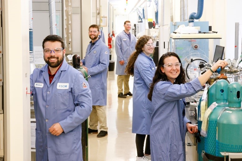 Pictured are five of the 50+ scientists and engineers that make up GE's Carbon Capture Breakout Team. They are working in GE's CAGE (Climate Action@GE) Lab, located on GE's research campus in Niskayuna, NY, where the successful testing of its first Direct Air Capture (DAC) prototype unit occurred. Credit: GE.