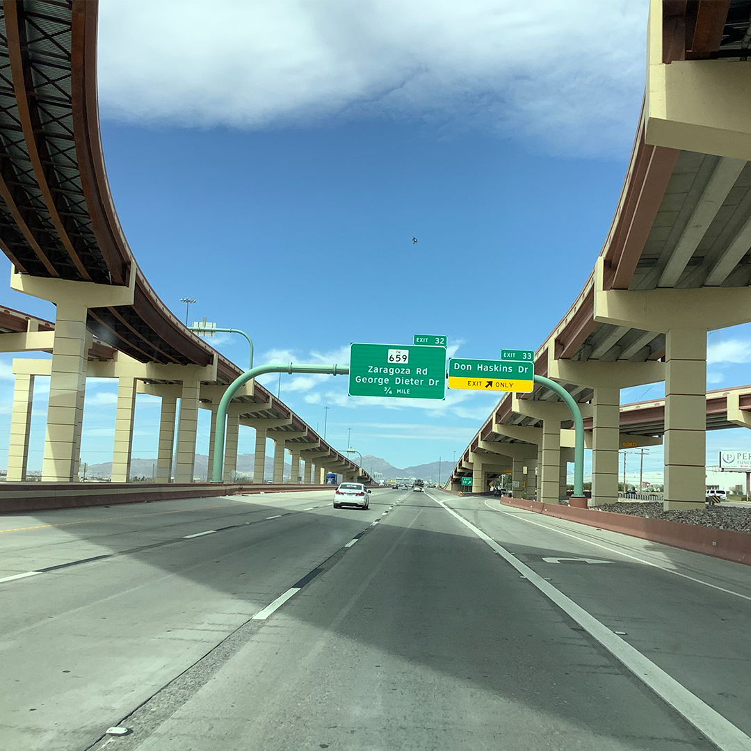 Video screenshot of an empty highway in El Paso